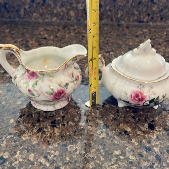 Vintage Lefton Rose Chintz Miniature Cream and Sugar set Pink Gold Trim Complete - Picture 13 of 13
